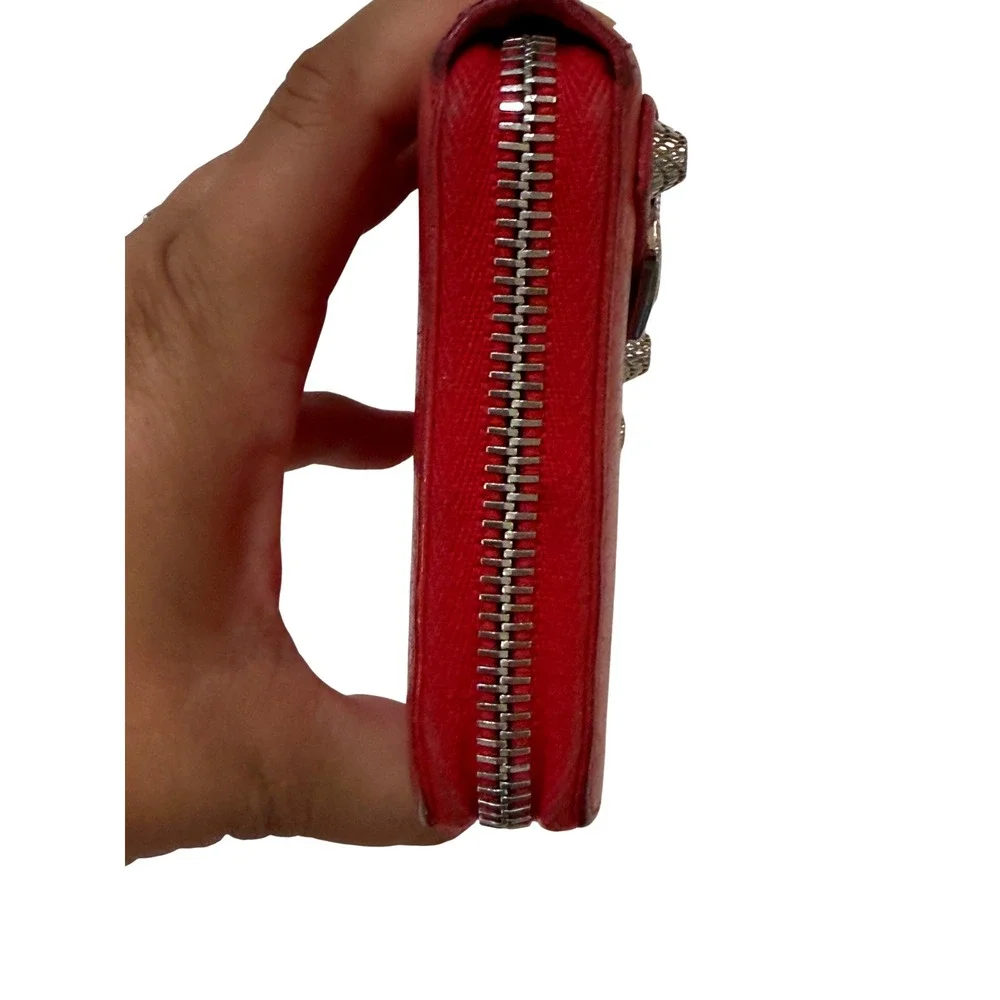 Balenciaga Red Leather City Moto Stud Zip Wallet Y2K Luxury COA Box‎